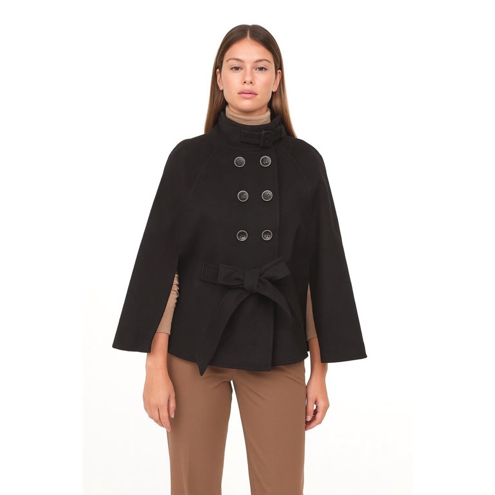 New York & Company Black Cape Poncho Buttoned Coat L-xL